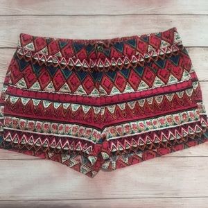 Fire Los Angeles Red Geometric Cotton Linen Shorts
